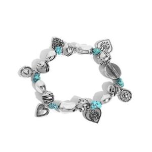 Paparazzi Silver and Blue Charm Bracelet with Heart Accents